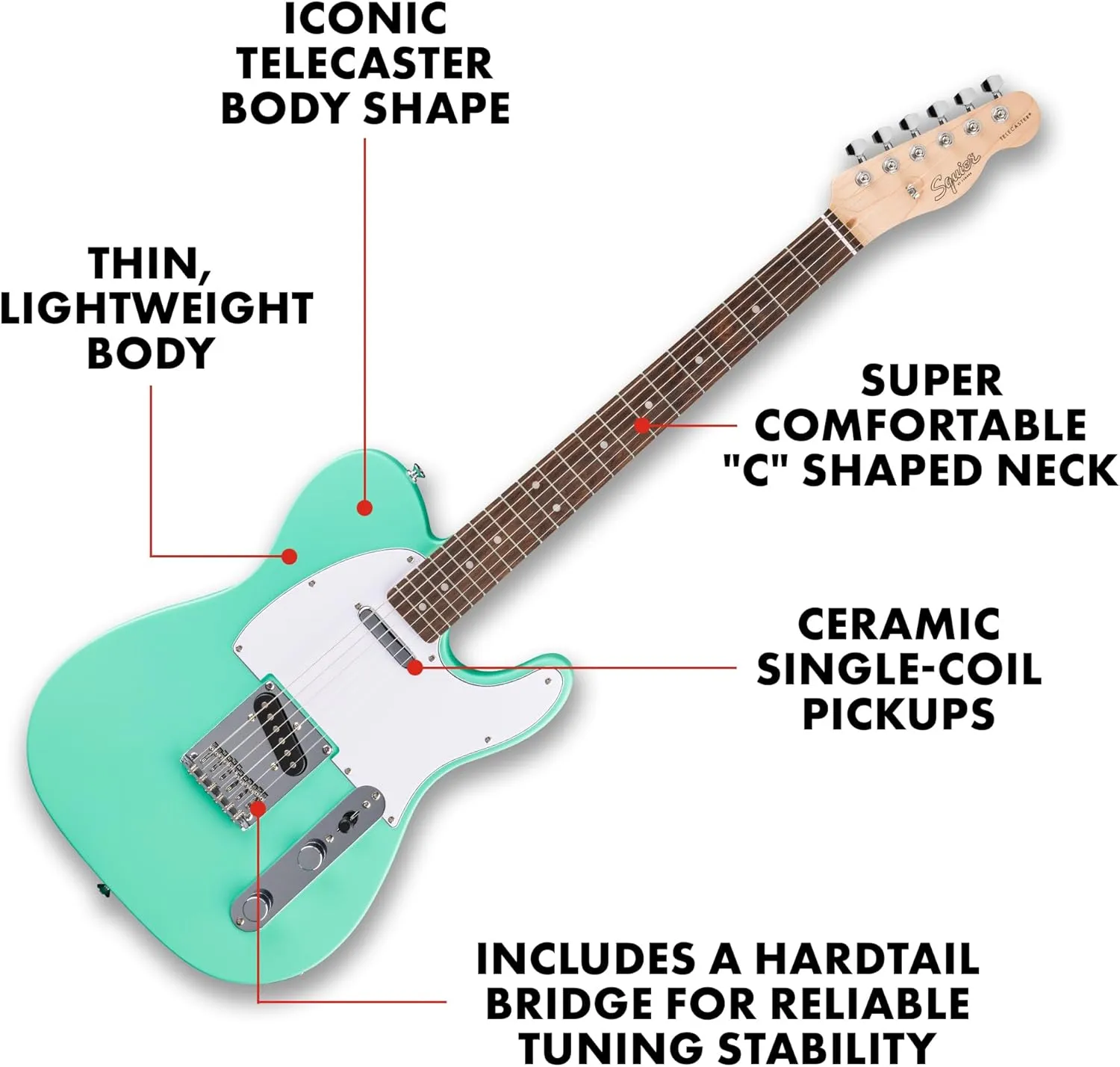 Fender Squier Debut Series Telecaster Electric Guitar, Beginner Guitar, 2-Year Warranty, Includes Free Lessons, Sea Foam Green with Satin Urethane Finish