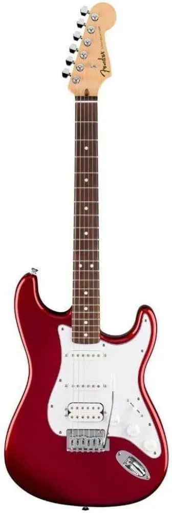 Fender Standard Stratocaster HSS Electric Guitar Candy Cola Bundle with Fender Classic Guitar Picks 12-Pack, 10ft Series Instrument Cable Black, Logo Guitar Strap 2in Black with White