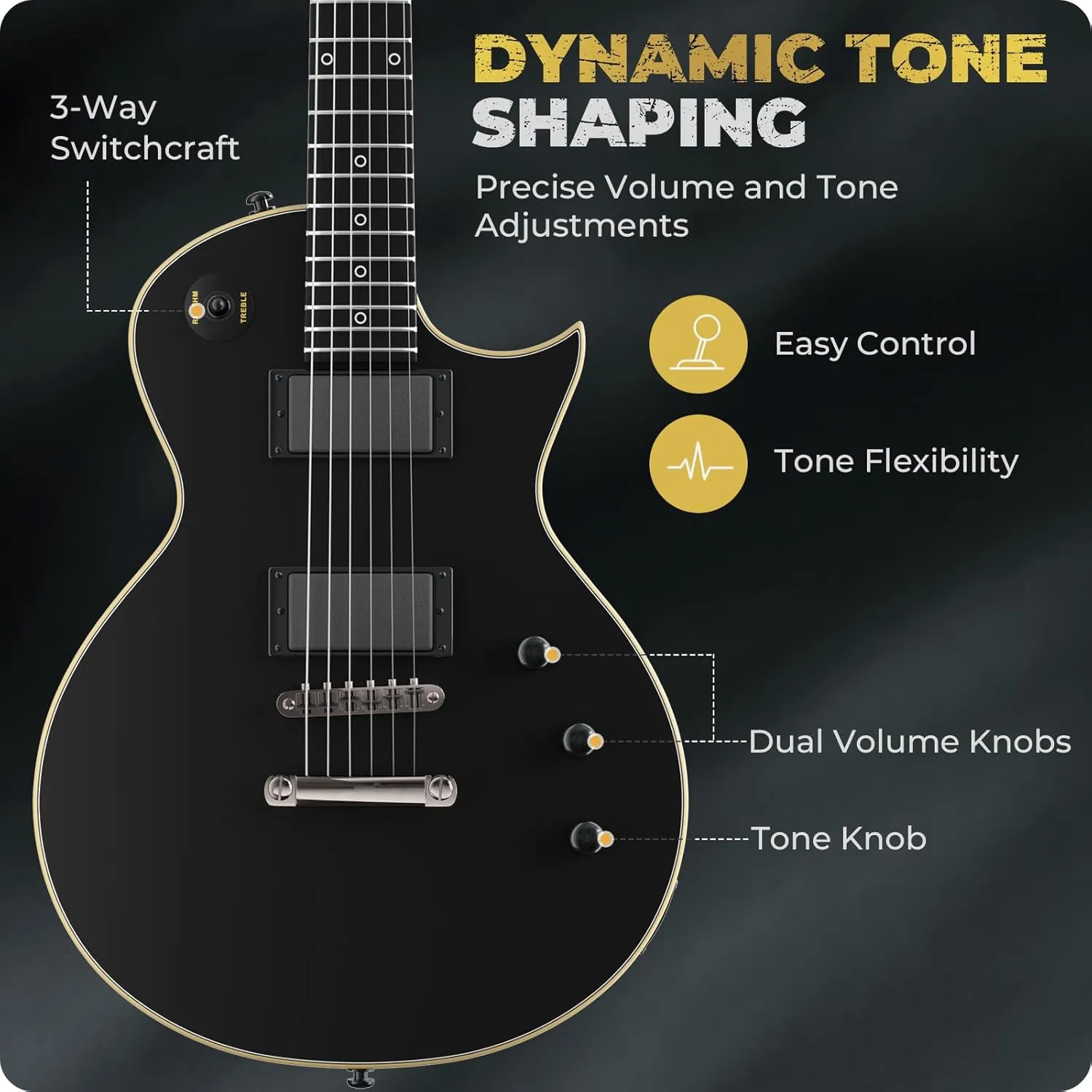 Fesley 39" LP Electric Guitar Kit: Full Size Solid Body Electric Guitars for Beginners with Humbucker Pickups, Poplar Body, Mahogany Neck,22 Frets,6 String Guitar with Gig Bag,Cable,FLP350,Matte,Black