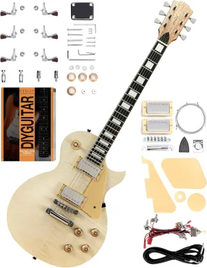 Fesley DIY LP Style Electric Guitar with Mahogany Wood Body/Neck, 6 String, Techwood Fretboard, H-H Pickups, Flamed Maple Veneer Top, Build Your Own Guitar Kit - Natural