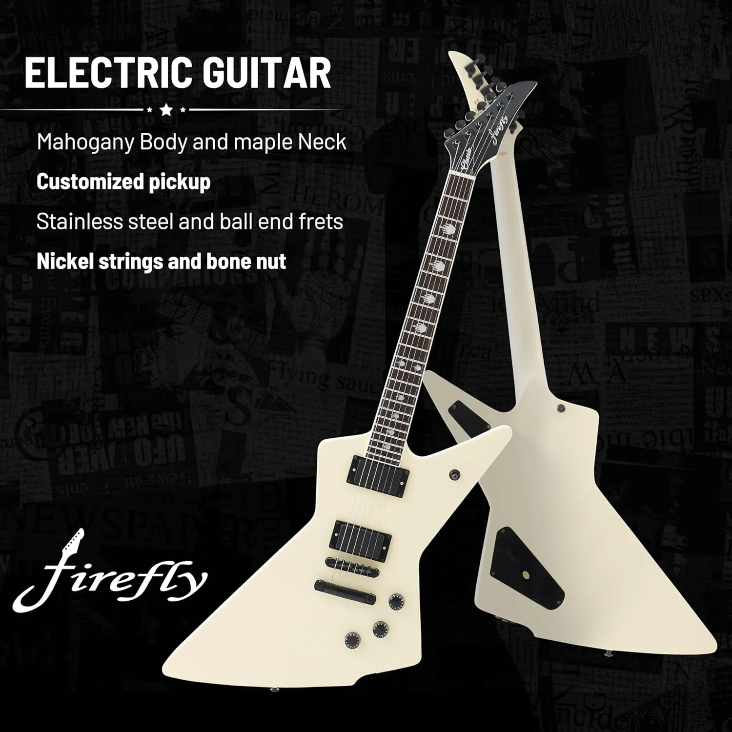 Firefly FFLX Solid Body Electric Guitar,Mahogany Guitar body,Stainless steel and ball end frets,rosewood fretboard(Gloss Cream Color)