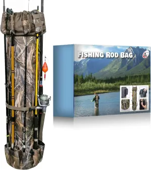 Fisherman's Gift Fishing Rod Bag - Reel Organizer Carrier and Tackle Bag in Gift Box - Bag for Fishing Trip, Holds Five Poles and Tackle, Christmas Gift for Fisher Men, Women, Dads, Boys (Camo)
