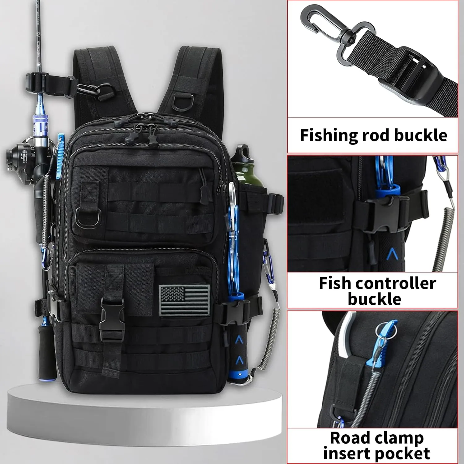 Fishing Backpack Fishing Tackle Storage Bag Fishing Gear and Equipment with Rod Holder Fishing Tackle Shoulder Sling Bag (Black2)