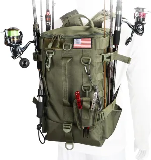 Fishing Backpack Tackle Bag, Fishing Backpack with Rod Holders Large Storage Fishing Tackle Box Backpack, Fishing Rod Bag for Carrying Fishing Gear and Equipment, Fishing Gifts for Men, RBG02