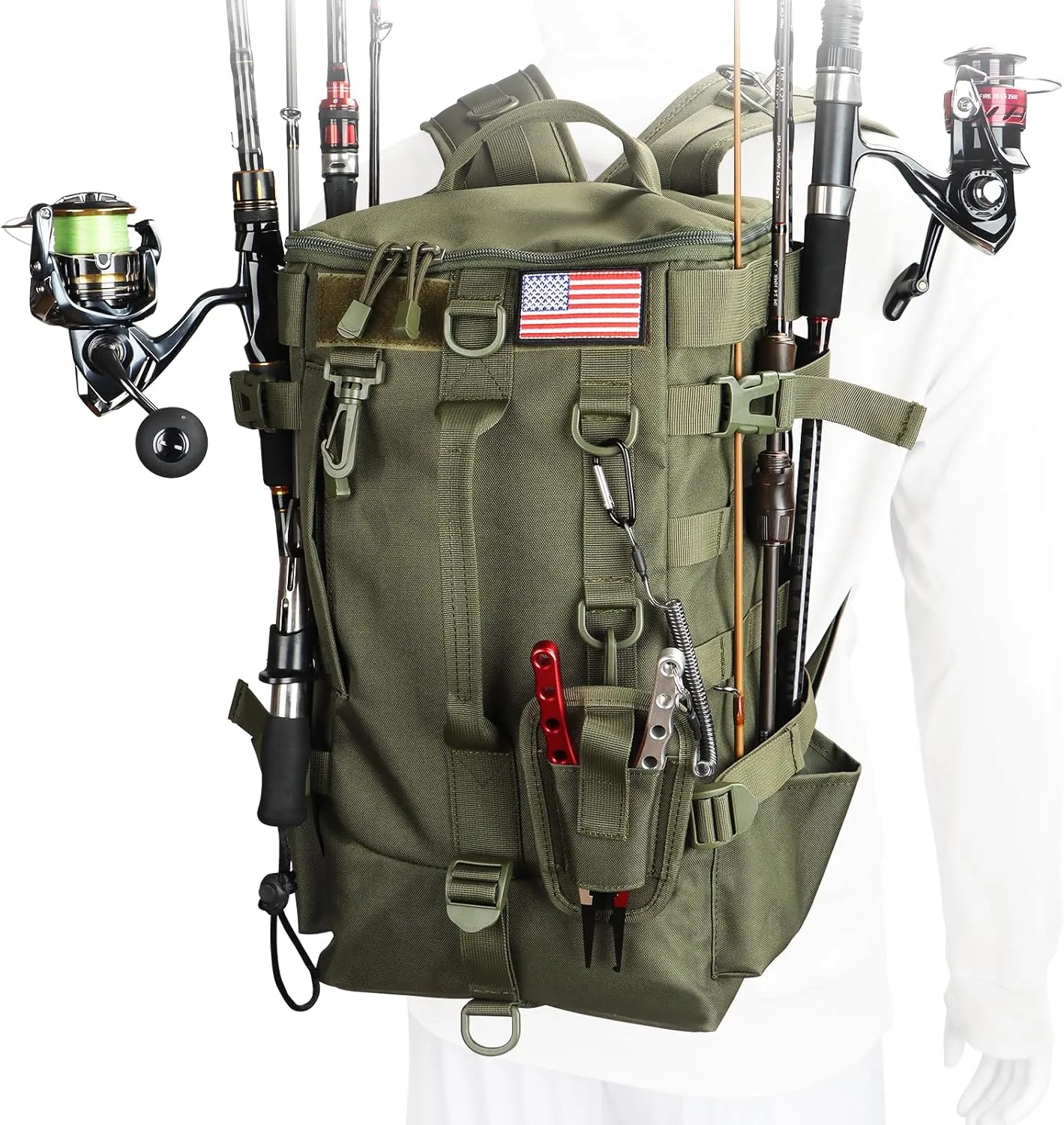 Fishing Backpack Tackle Bag, Fishing Backpack with Rod Holders Large Storage Fishing Tackle Box Backpack, Fishing Rod Bag for Carrying Fishing Gear and Equipment, Fishing Gifts for Men, RBG02