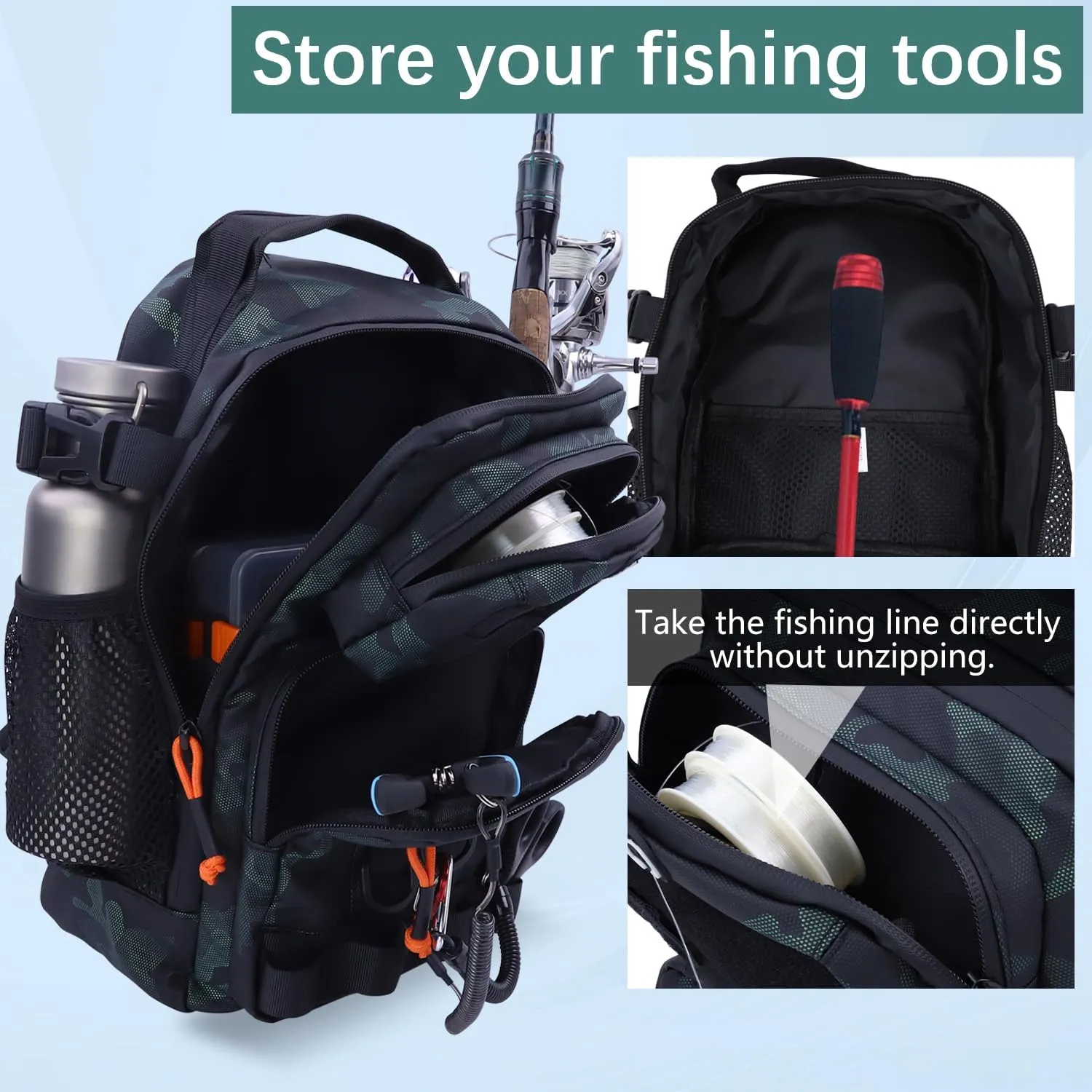 Fishing Backpack Tackle Storage Bag with 2 Tackle Boxes, Lightweight Outdoor Water-Resistant Fish Shoulder Bag Store Fish Gear for Fishing(Green)