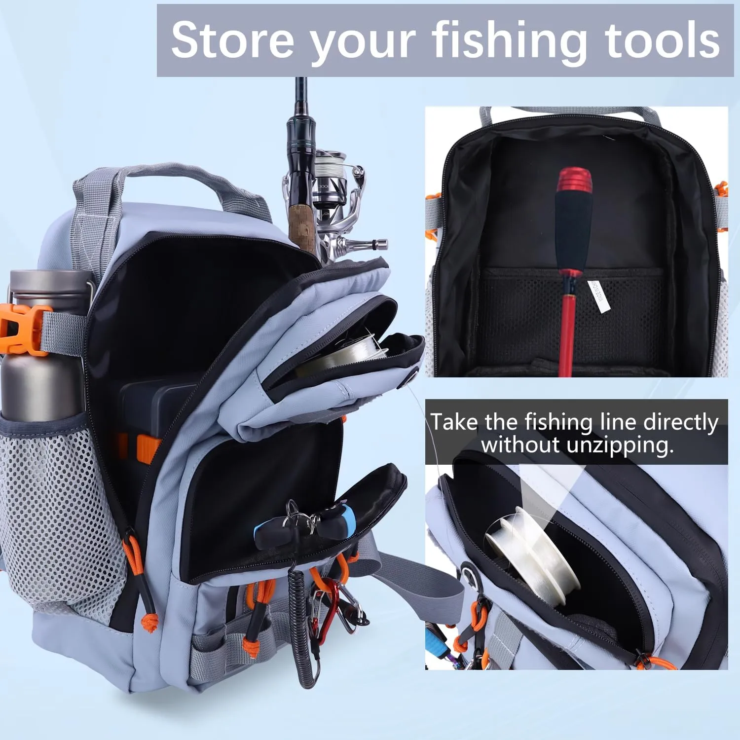 Fishing Backpack Tackle Storage Bag with 2 Tackle Boxes,Lightweight Outdoor Water-Resistant Fishing Shoulder Bag Store Fishing Gear for Fishing(Grey)