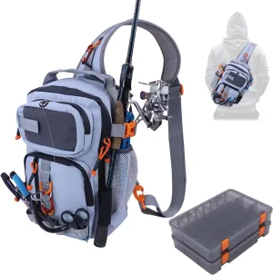 Fishing Backpack Tackle Storage Bag with 2 Tackle Boxes,Lightweight Outdoor Water-Resistant Fishing Shoulder Bag Store Fishing Gear for Fishing(Grey)