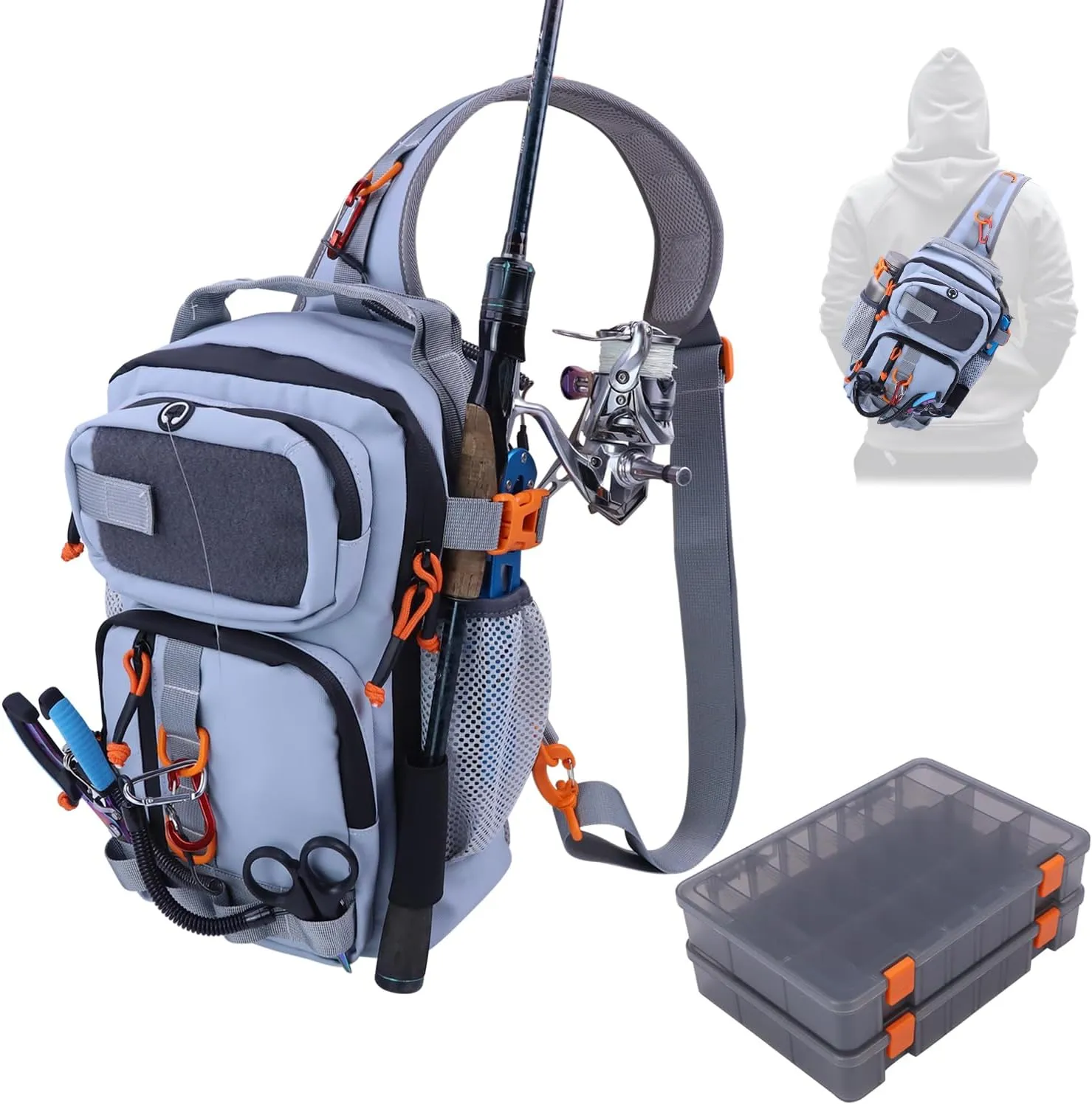 Fishing Backpack Tackle Storage Bag with 2 Tackle Boxes,Lightweight Outdoor Water-Resistant Fishing Shoulder Bag Store Fishing Gear for Fishing(Grey)
