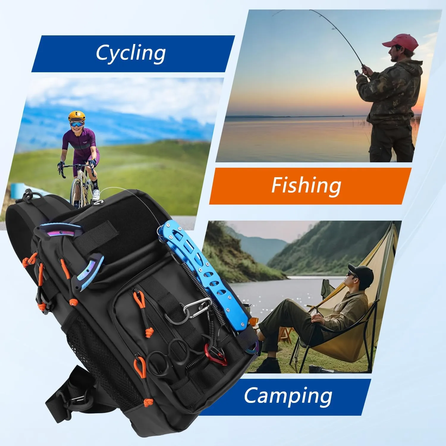 Fishing Backpack Tackle Storage Bag with Rod Holder,Lightweight Outdoor Water-Resistant Fish Shoulder Storage Bag for Fishing, Hunting,Camping and Hiking (Black)