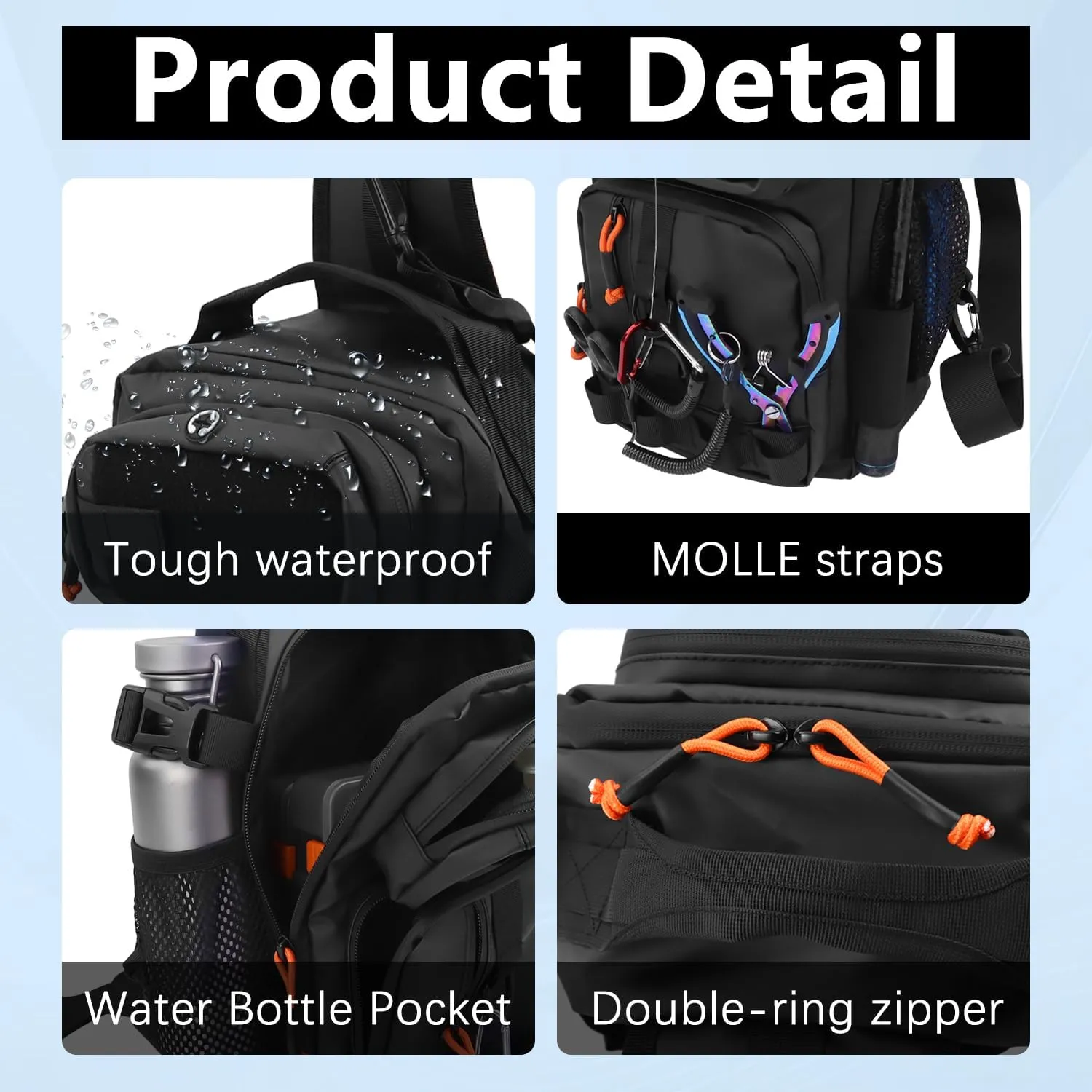 Fishing Backpack Tackle Storage Bag with Rod Holder,Lightweight Outdoor Water-Resistant Fish Shoulder Storage Bag for Fishing, Hunting,Camping and Hiking (Black)