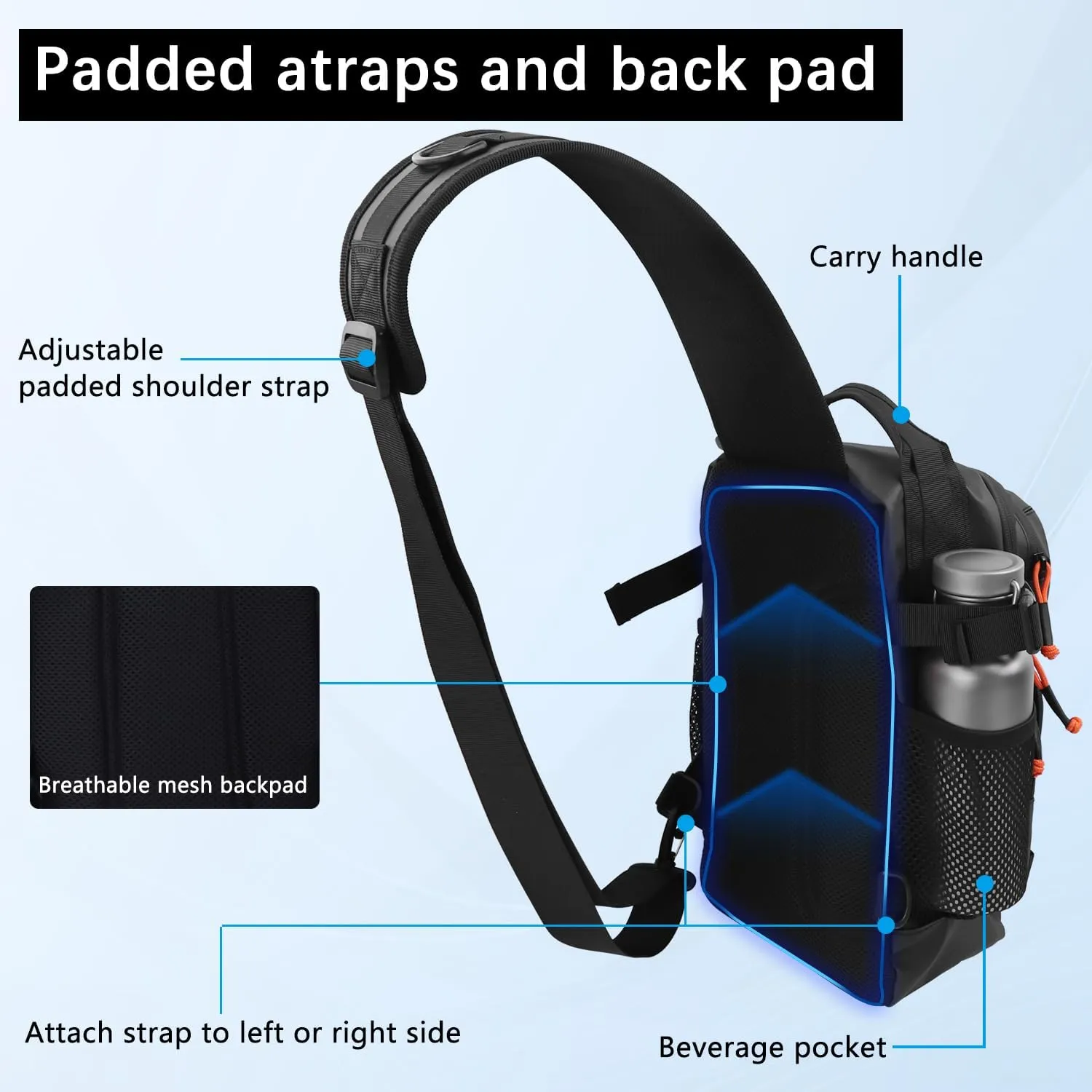 Fishing Backpack Tackle Storage Bag with Rod Holder,Lightweight Outdoor Water-Resistant Fish Shoulder Storage Bag for Fishing, Hunting,Camping and Hiking (Black)