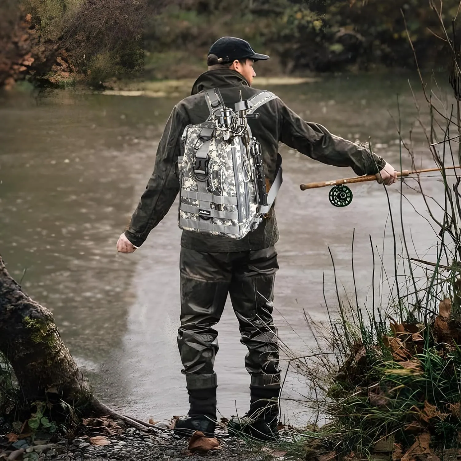 Fishing Backpack with Rod Holder and Tackle Box
