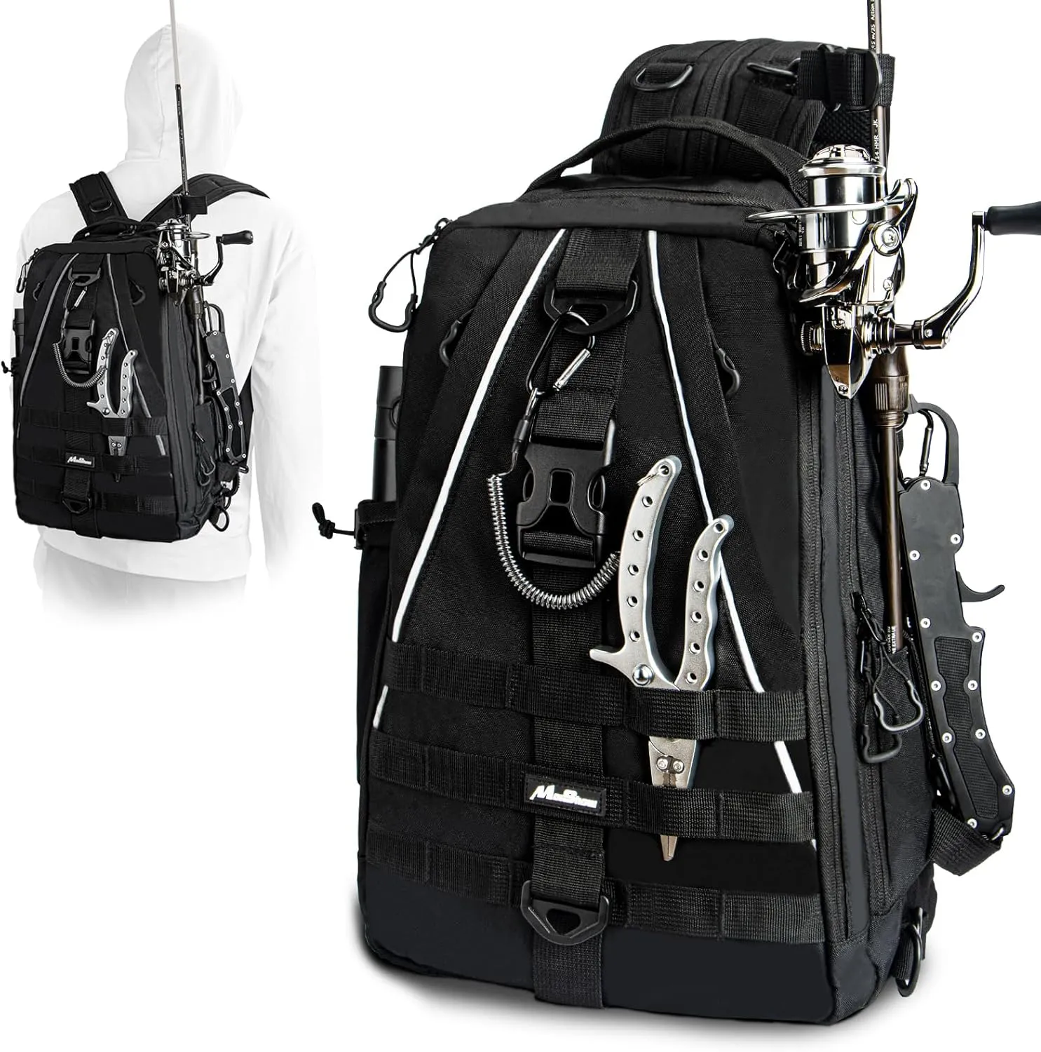 Fishing Backpack with Rod Holder and Tackle Box