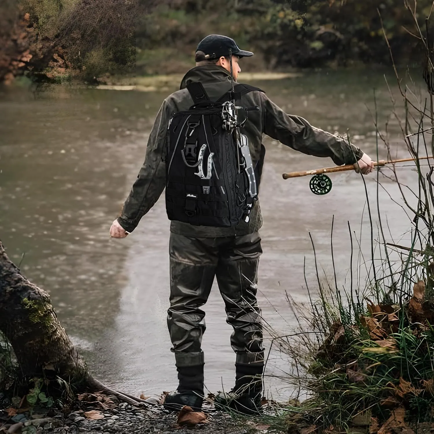 Fishing Backpack with Rod Holder and Tackle Box