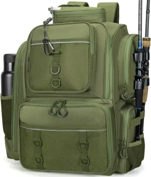 Fishing Backpack with Rod Holders, 42L Waterproof Fishing Tackle Backpack Fishing Bag with Hidden Shoulder Straps