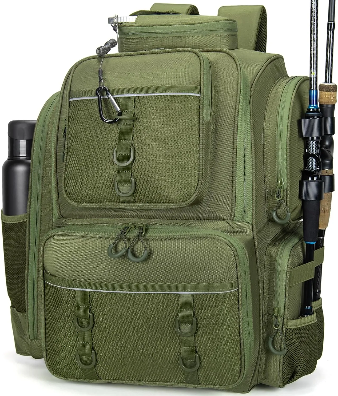 Fishing Backpack with Rod Holders, 42L Waterproof Fishing Tackle Backpack Fishing Bag with Hidden Shoulder Straps