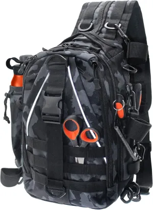 Fishing Backpack,Lightweight Fishing Sling Bag Plenty Storage Space Tackle Box Backpack with Rod Holder Fly Fishing Gifts for Men and Women,Black and white