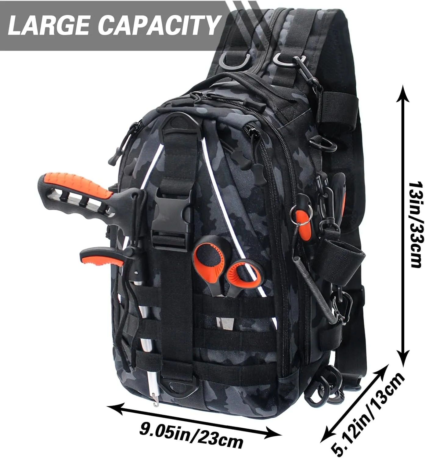Fishing Backpack,Lightweight Fishing Sling Bag Plenty Storage Space Tackle Box Backpack with Rod Holder Fly Fishing Gifts for Men and Women,Black and white