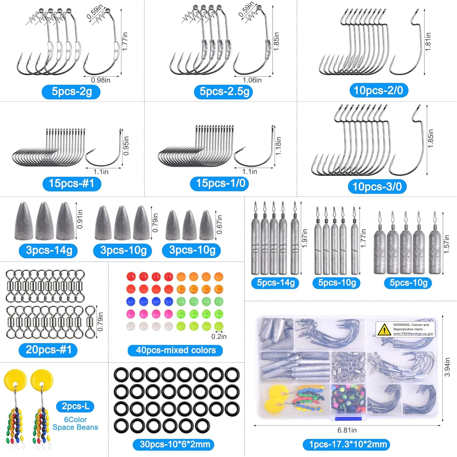 Fishing Drop Shot Weights Kit, Bass Fishing Accessories Kit Include Sinkers Beads Hooks Swivels Stoppers Texas Rig Carolina Rig Drop Shot Rig Wacky Rig Weightless Rig Tackle Box