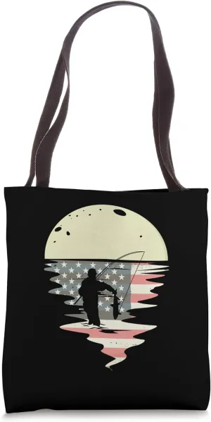 Fishing fishing rod fishing pole USA flag fishing Tote Bag