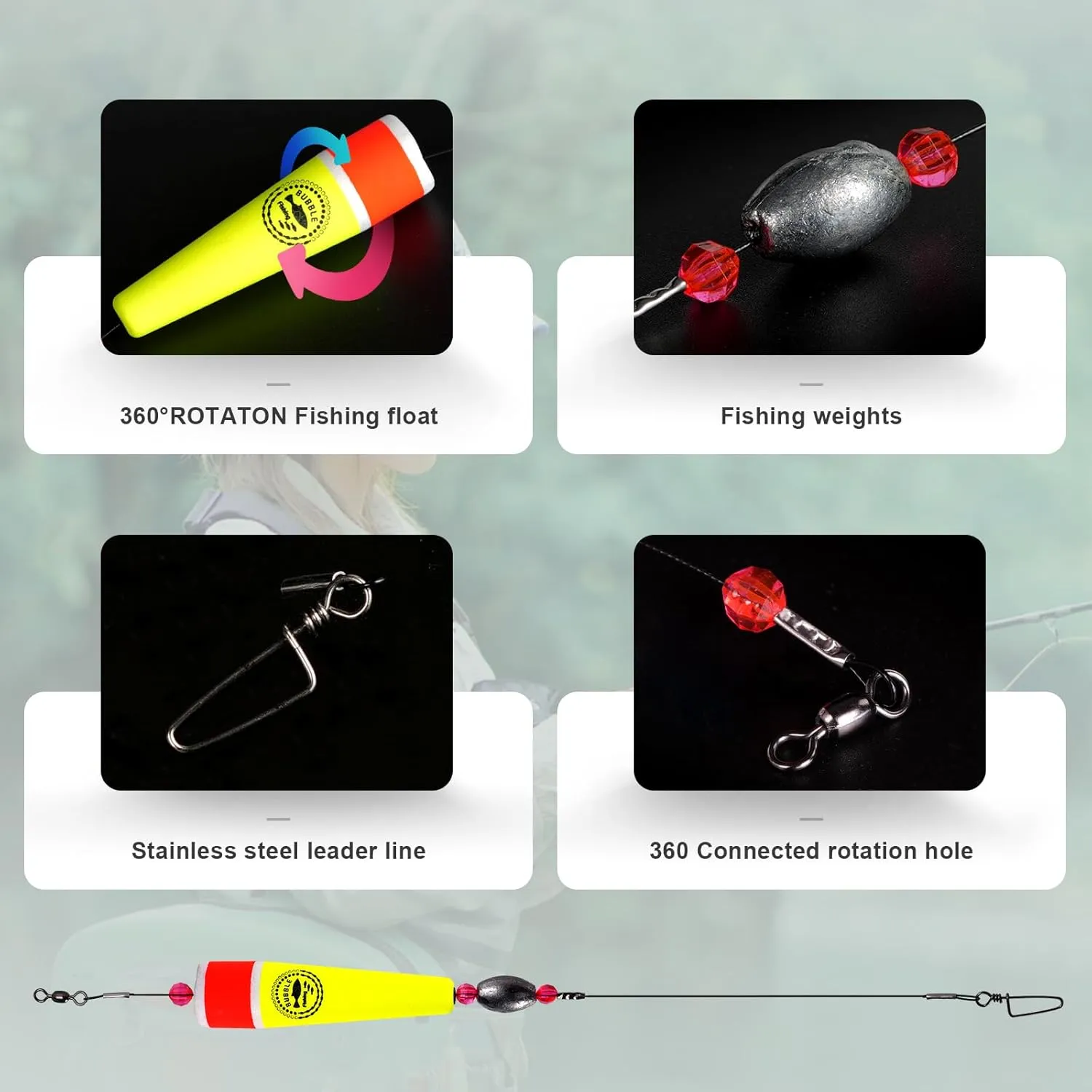 Fishing Floats Rigs Popping Corks for Saltwater Rattle Weighted Bobbers Fishing Tackle (4pcs, 2/3/4/5 in, Green/Yellow/Orange)