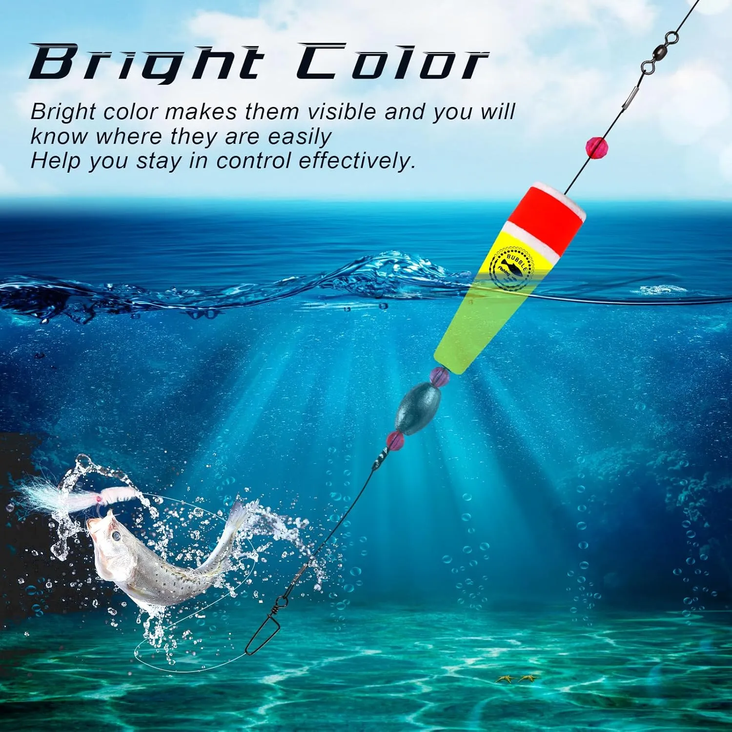 Fishing Floats Rigs Popping Corks for Saltwater Rattle Weighted Bobbers Fishing Tackle (4pcs, 2/3/4/5 in, Green/Yellow/Orange)