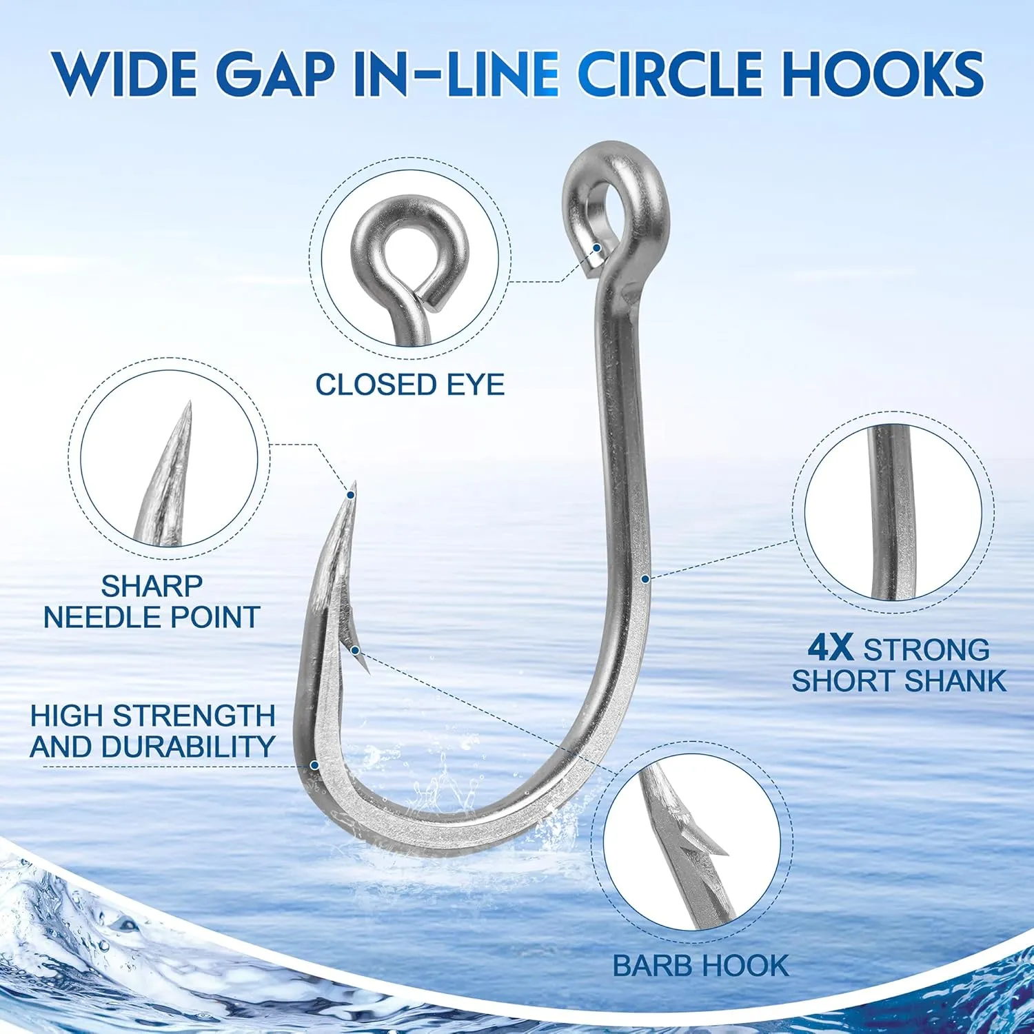 Fishing Hooks Saltwater,30PCS Marlin Trolling Hooks Extra Strong Stainless Steel Fish Hooks Offset Point Barb Live Bait Hooks Big Game Fishing Tackle
