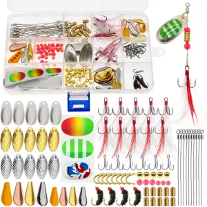 Fishing Lure Spinnerbait Kit with Tackle Box, 8 Pcs/10 Pcs Bass Trout Perch Salmon Hard Metal Rooster Tail Fishing Lures Kit