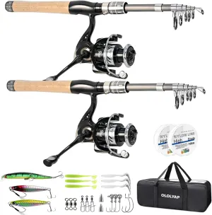 Fishing Pole Combo 2PCS Carbon Fiber Fishing Rod and Aluminum Reel Combos with Carrier Bag Sea Saltwater Freshwater Fishing Rod Reel Kit