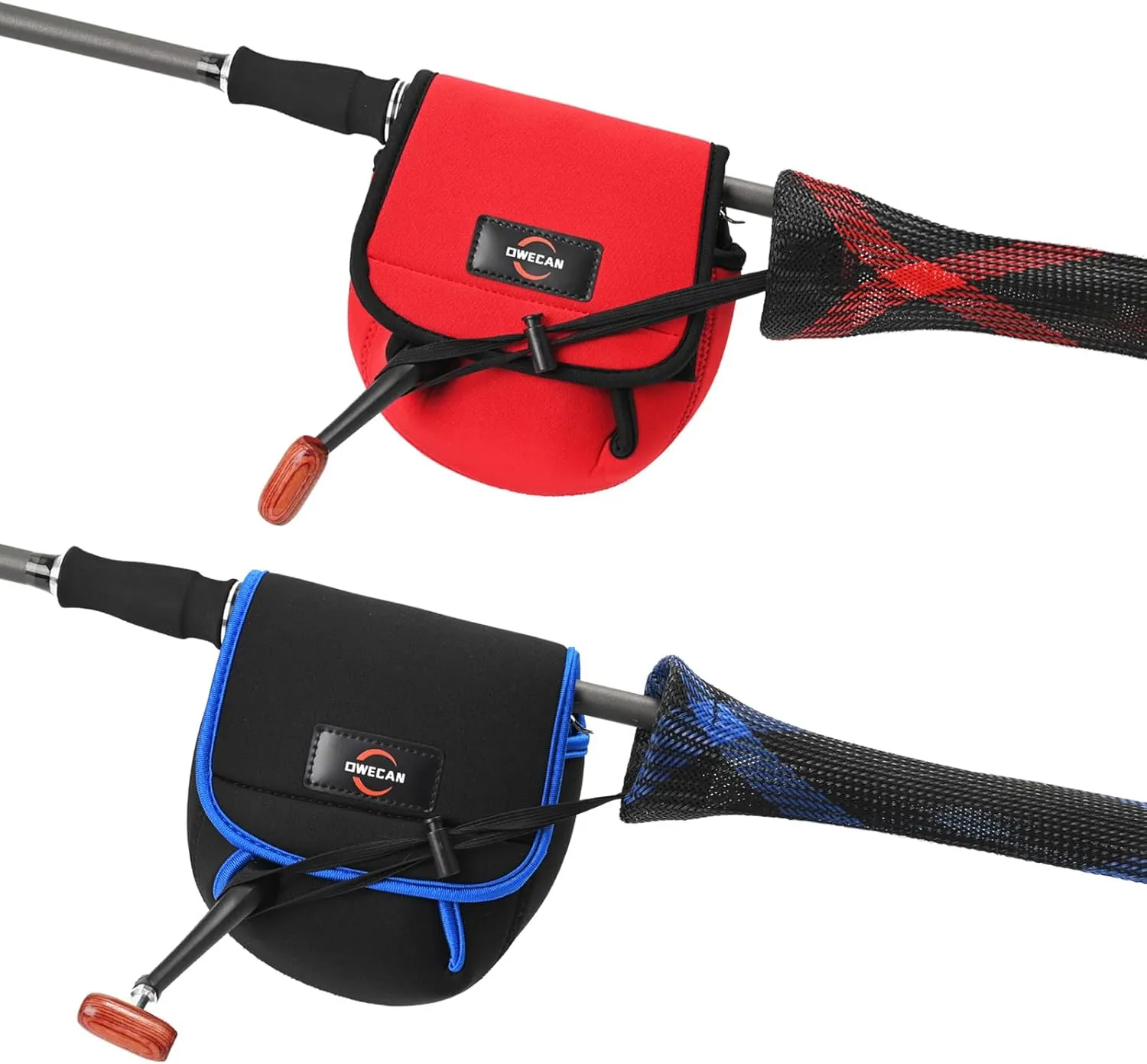Fishing Reel Covers Bag 2 Packs - Large & Medium Sizes, Spinning & Baitcaster Case Bags (Red, Up to 1000 Series)