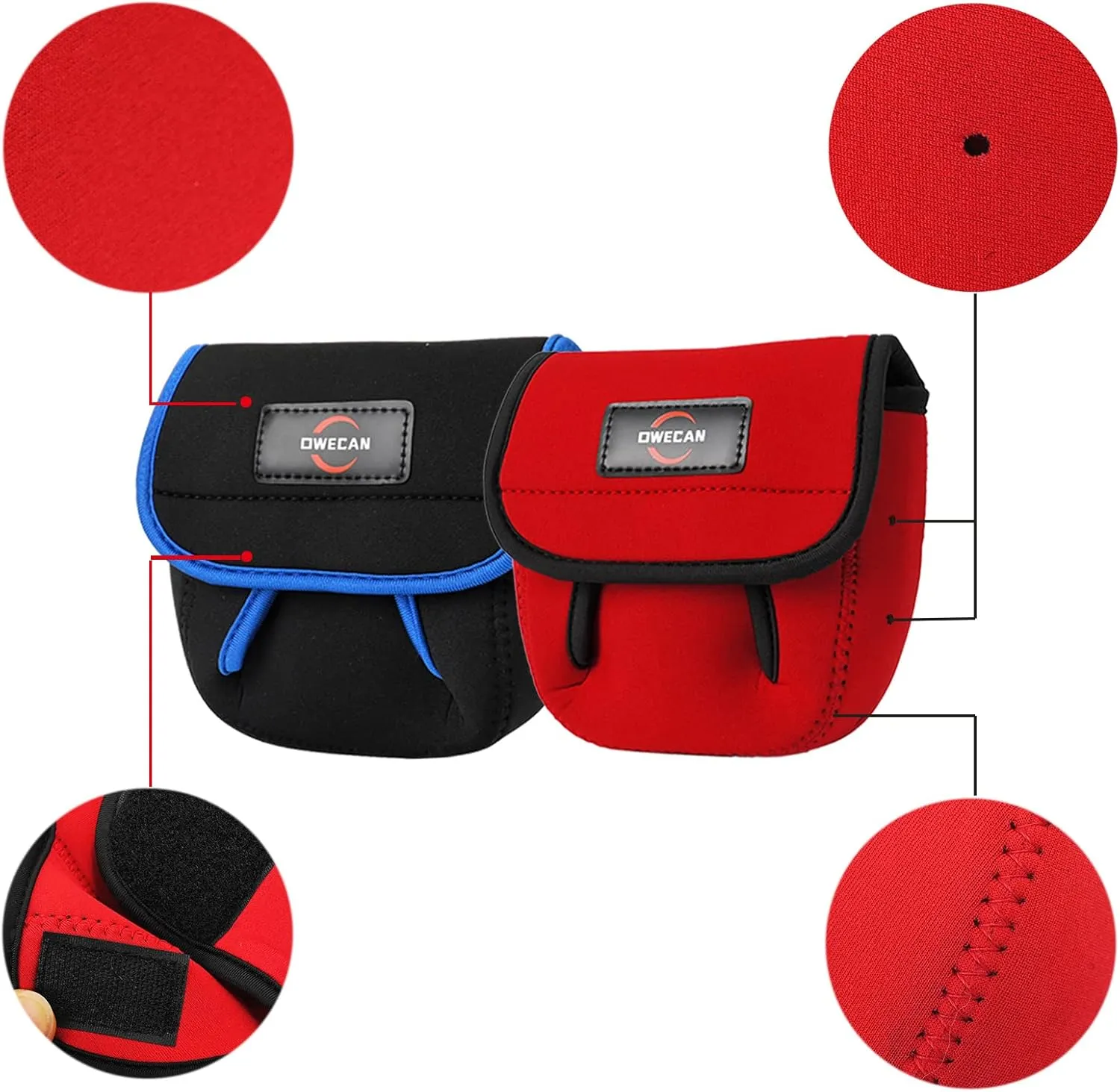 Fishing Reel Covers Bag 2 Packs - Large & Medium Sizes, Spinning & Baitcaster Case Bags (Red, Up to 1000 Series)