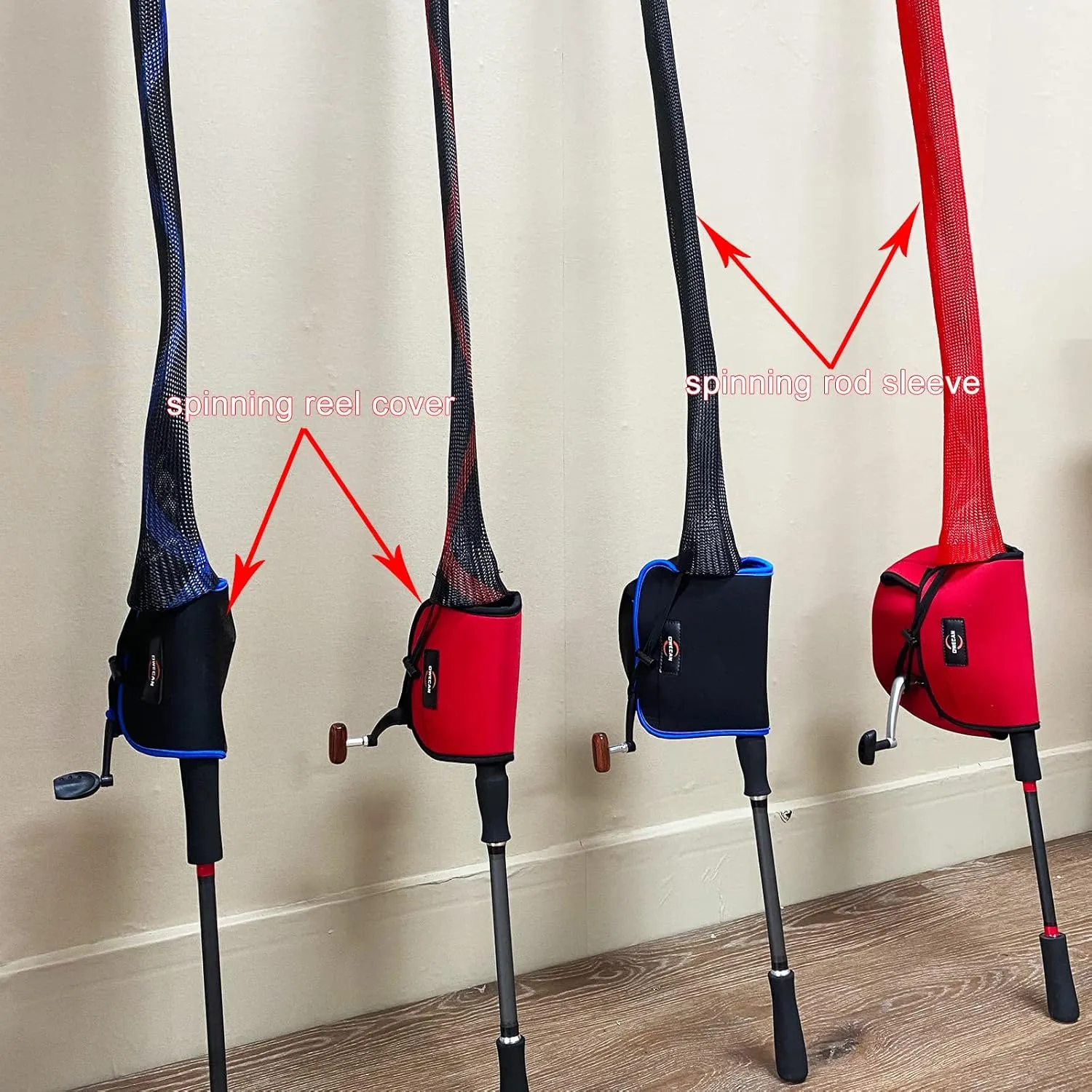 Fishing Reel Covers Bag 2 Packs - Large & Medium Sizes, Spinning & Baitcaster Case Bags (Red, Up to 1000 Series)