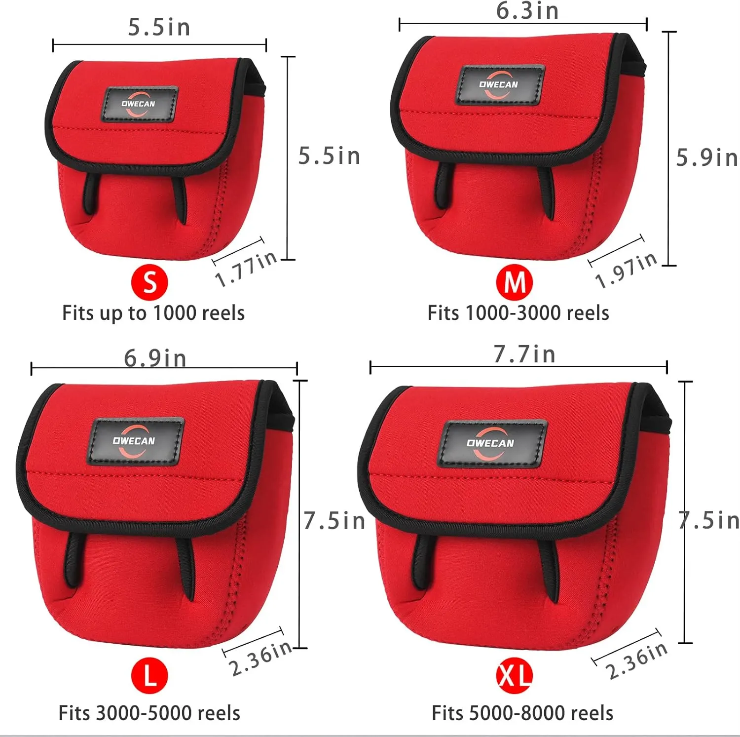 Fishing Reel Covers Bag 2 Packs - Large & Medium Sizes, Spinning & Baitcaster Case Bags (Red, Up to 1000 Series)