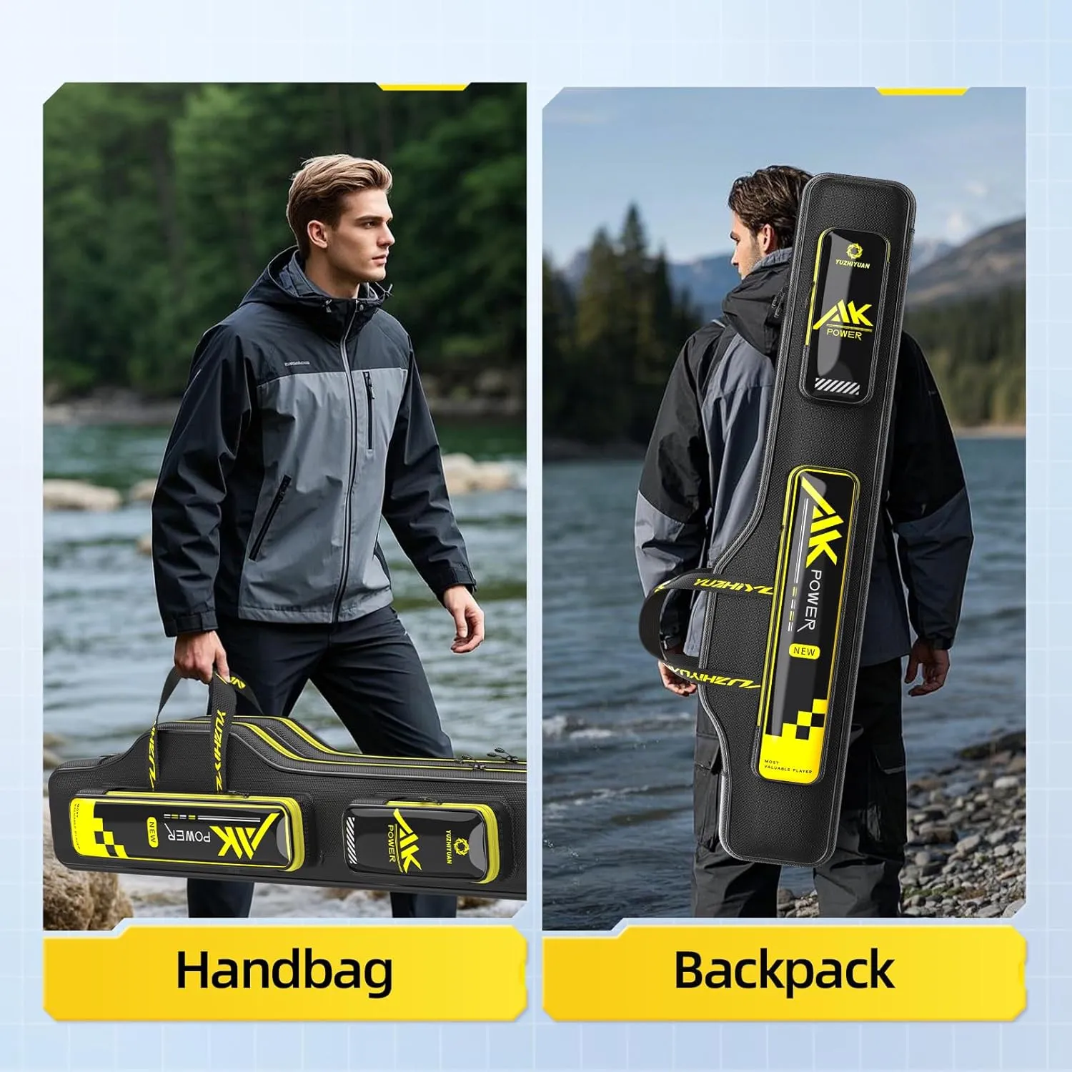 Fishing Rod Case 51in Quad-Layer 1680D Heavyweight Oxford Fishing Pole Case & Bag with Wire Frame Support (Not Hardshell)Quick-Access Compartments Anti-Sag Design Fishing Rod Bag Fishing Gift for Men