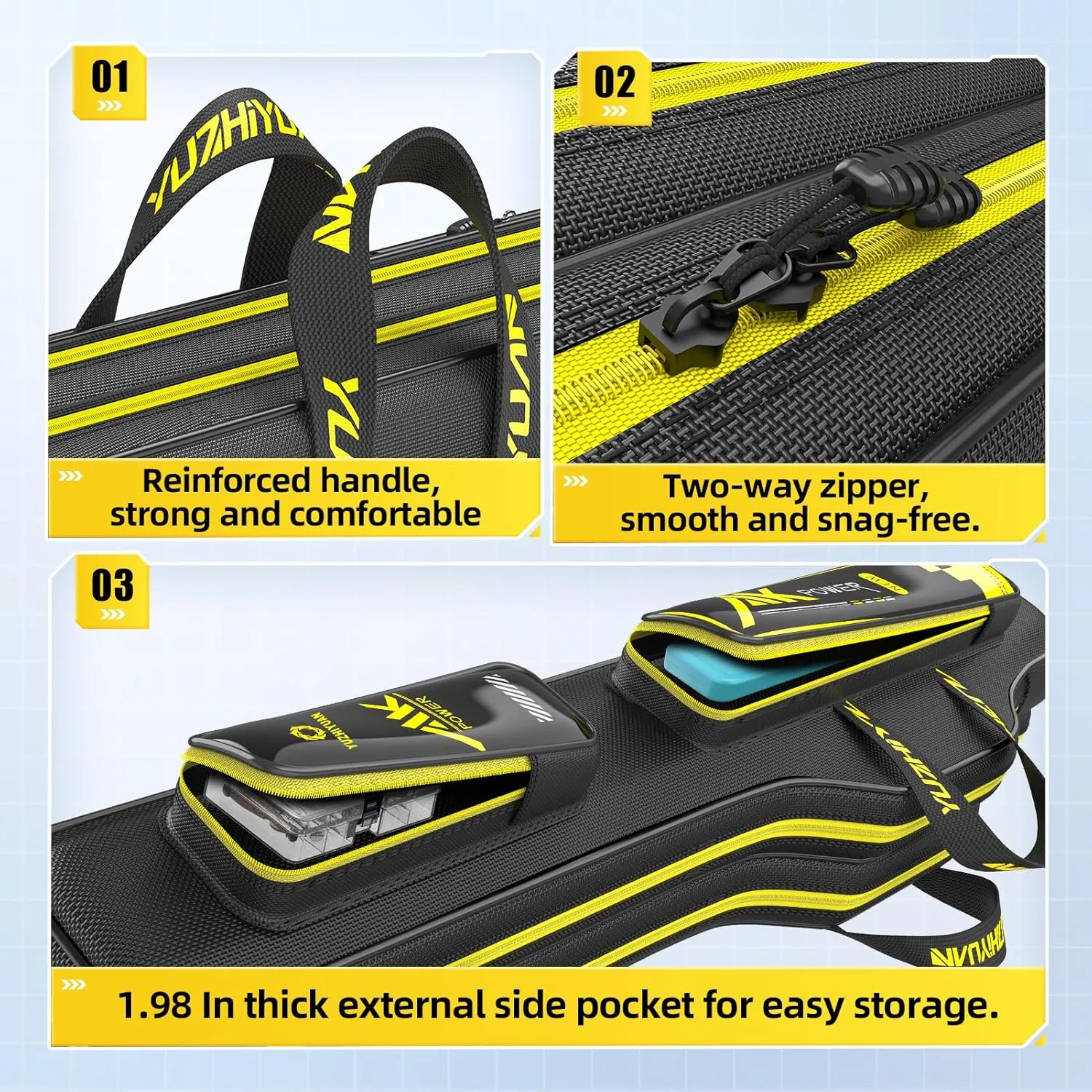 Fishing Rod Case 51in Quad-Layer 1680D Heavyweight Oxford Fishing Pole Case & Bag with Wire Frame Support (Not Hardshell)Quick-Access Compartments Anti-Sag Design Fishing Rod Bag Fishing Gift for Men