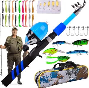 Fishing Rod for Kids,Soft Portable Telescopic Kid Fishing Pole Set - Breathable Wear-Resistant Fish Rod & Reel Combos for Camping, Hiking, Backpacking