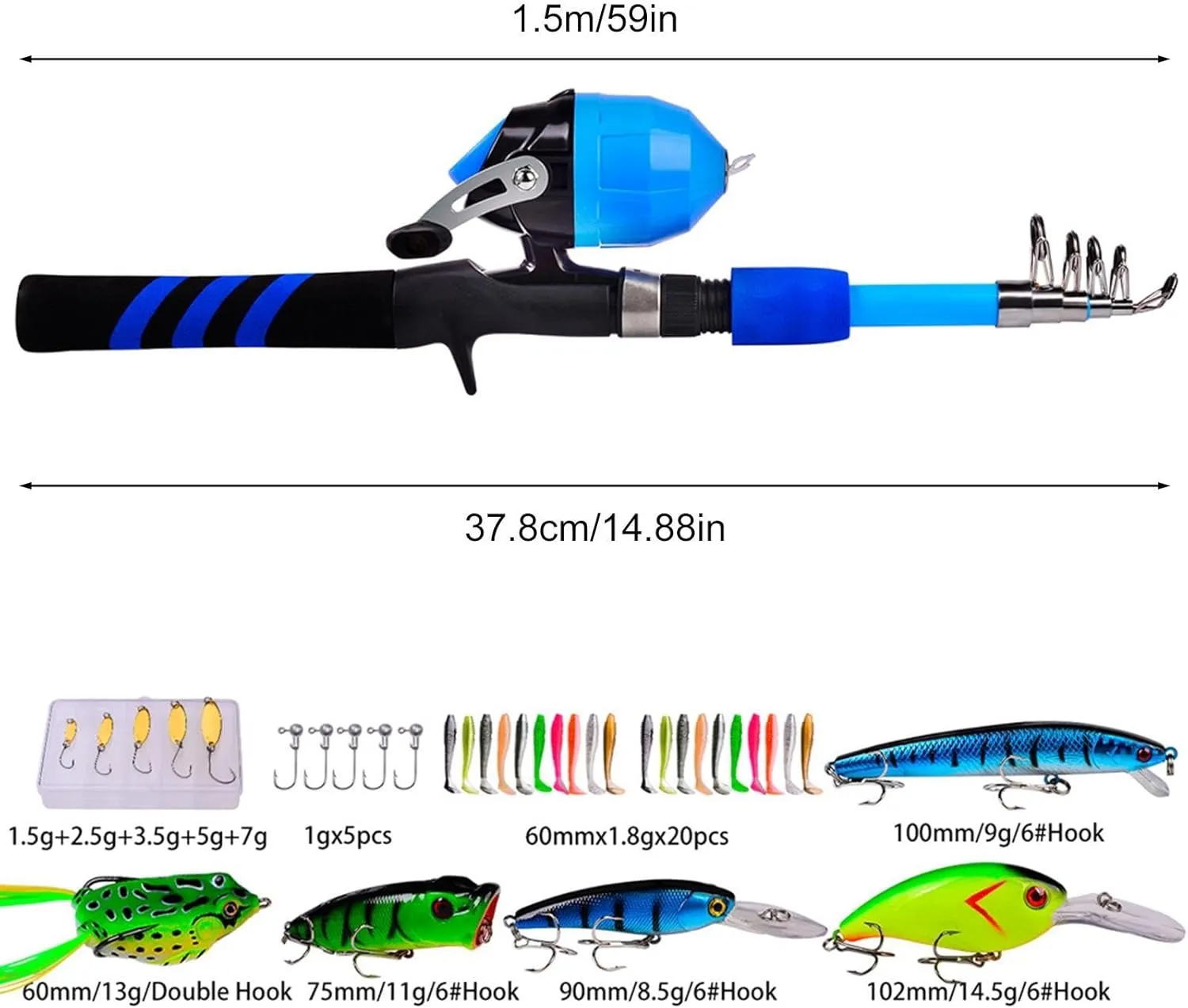 Fishing Rod for Kids,Soft Portable Telescopic Kid Fishing Pole Set - Breathable Wear-Resistant Fish Rod & Reel Combos for Camping, Hiking, Backpacking