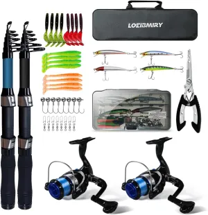 Fishing Rod Reel Combos, 2 Pack 2.1m/6.89ft Telescopic Fishing Poles with Spinning Reels Fishing Lures Fishing Pliers and Travel Bag for Saltwater Freshwater Beginner Fishing Tackle Set