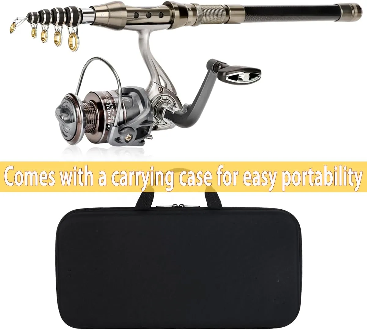 Fishing Rod Telescopic Carbon Fiber Rod Combo with Spinning Reel Portable Tackle Case Fishing Line Artificial Baits and Hooks for Travel Saltwater Freshwater Fishing