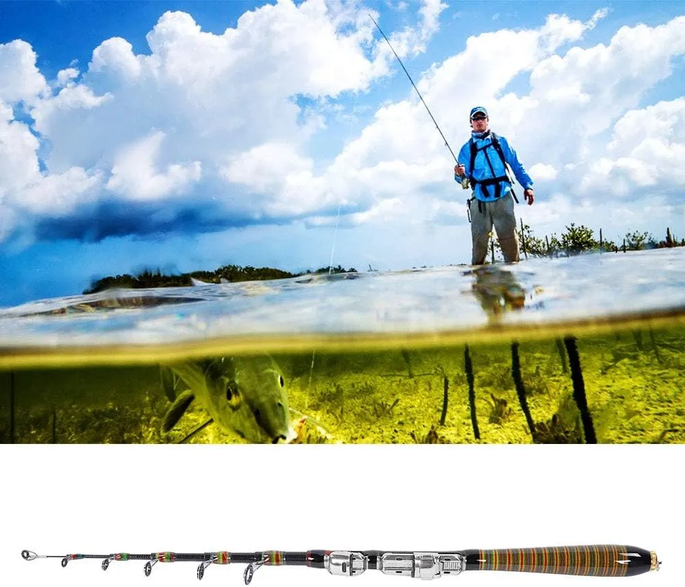 Fishing Rod, Telescopic Carbon Sea Rod Portable Pole Support Tackle Supplie Hand Fishing Accessory for Beginner