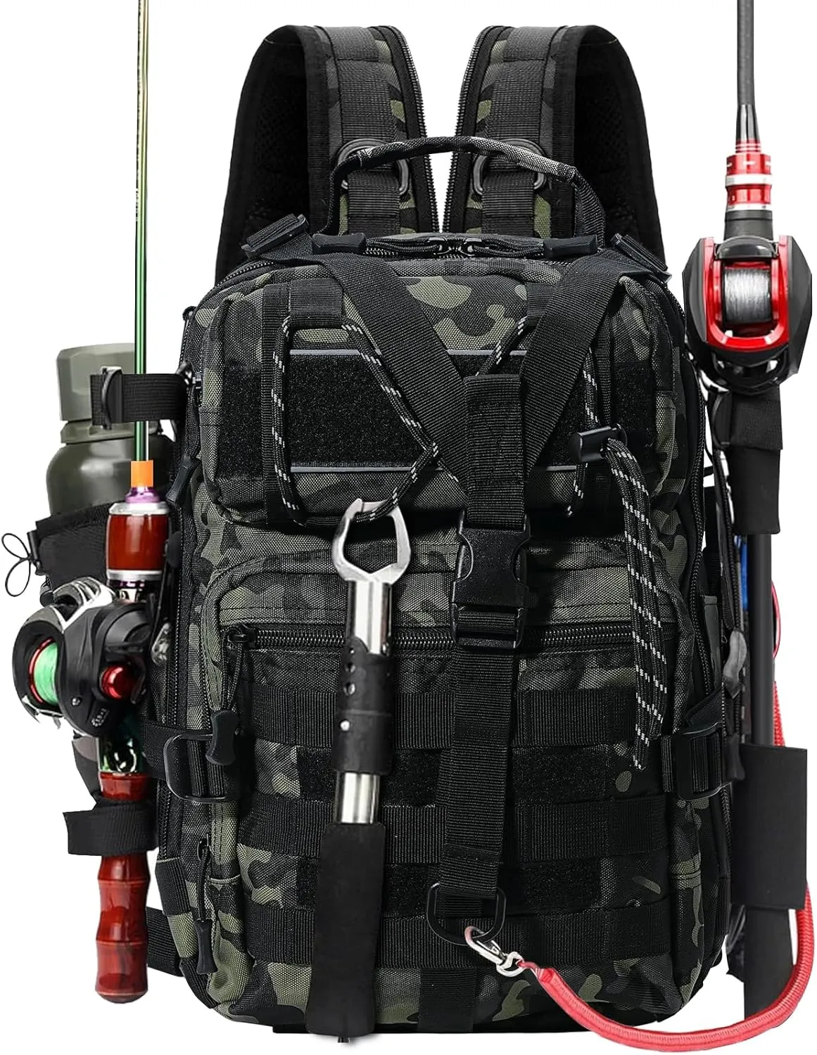 Fishing Tackle Backpack, Military Tactical Backpack Tactical Sling Pouch Fishing Tackle Storage Bag Fish Gear Bag Molle Assault Pack Tactical Hiking Rucksack (Green)