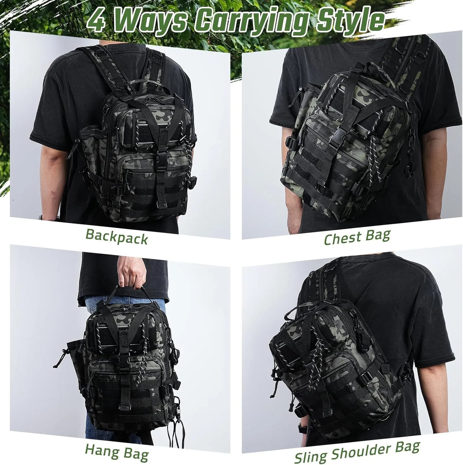 Fishing Tackle Backpack, Military Tactical Backpack Tactical Sling Pouch Fishing Tackle Storage Bag Fish Gear Bag Molle Assault Pack Tactical Hiking Rucksack (Green)