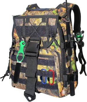 Fishing Tackle Backpack with Rod Gear Rack - Lightweight, Waterproof Tactical Organizer for Fishing, Hiking, Hunting Shoulder Storage Bag for Outdoor Enthusiasts