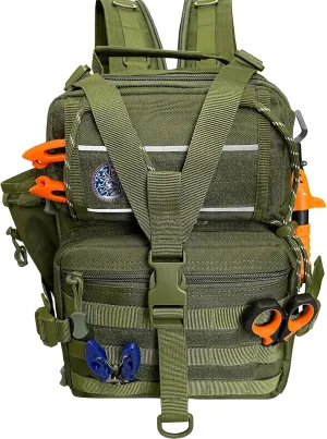 Fishing Tackle Backpack with Rod Holder, Waterproof Military Tactical Backpack Fishing Gear Bag Shoulder Storage Sling Bag for Outdoor Fish (Green)