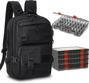 Fishing Tackle Backpack with Rod Holders and 4 Tackle Boxes Large Storage Fishing Bags Water Resistant Tackle Bag for Camping Hiking Travel Gear and Equipment(Black,Shoulder Bag)