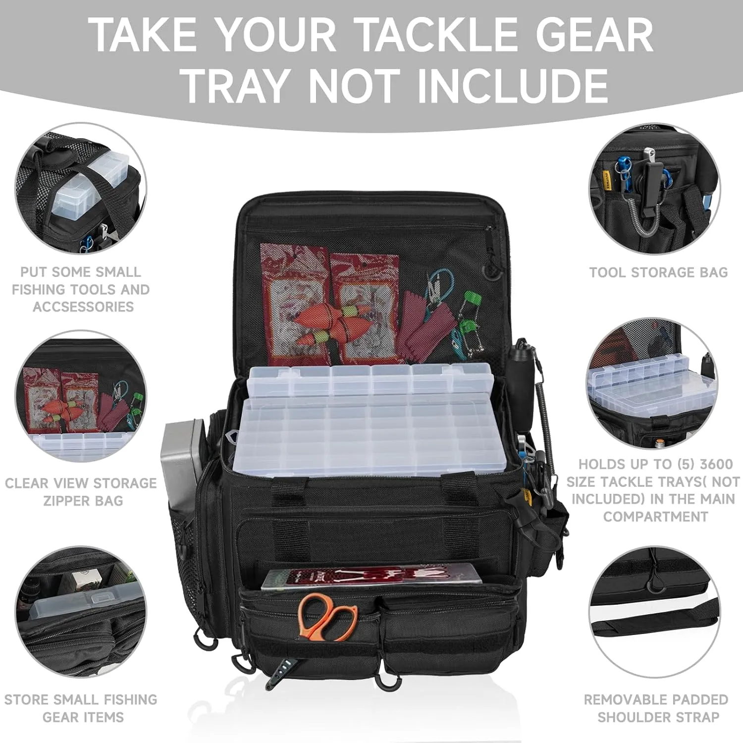 Fishing Tackle Bag, 600D Water-Resistant Soft Tackle Box Case, Fishing Gear Storage Bag for Saltwater or Freshwater Fishing Gear, Waterproof Bottom