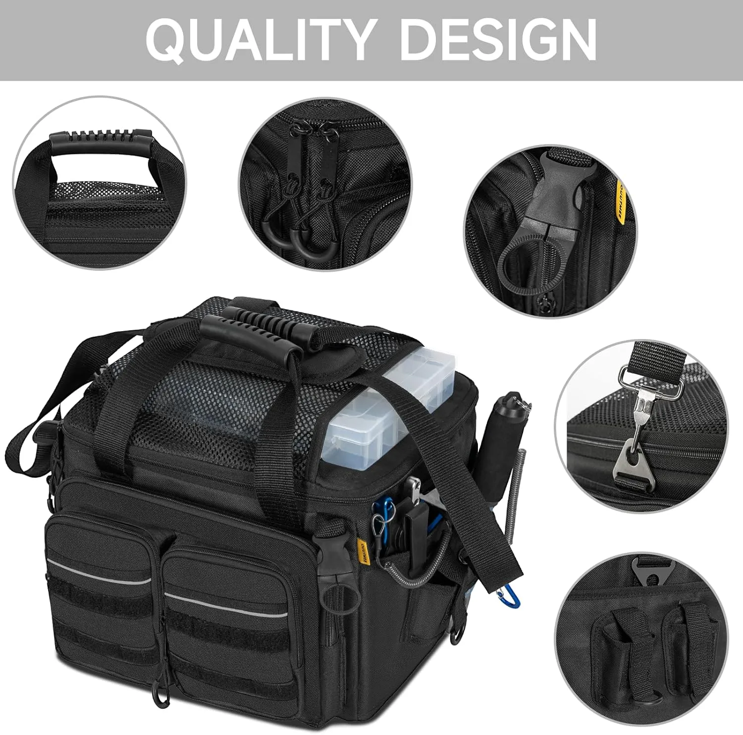 Fishing Tackle Bag, 600D Water-Resistant Soft Tackle Box Case, Fishing Gear Storage Bag for Saltwater or Freshwater Fishing Gear, Waterproof Bottom