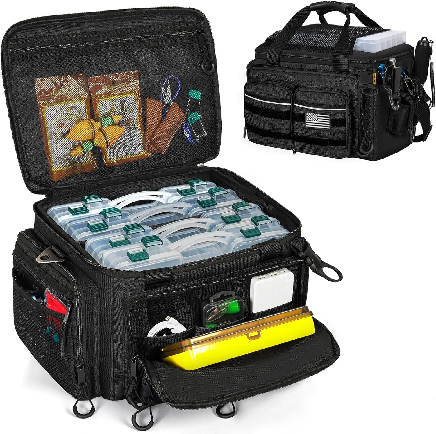 Fishing Tackle Bag, 600D Water-Resistant Soft Tackle Box Case, Fishing Gear Storage Bag for Saltwater or Freshwater Fishing Gear, Waterproof Bottom