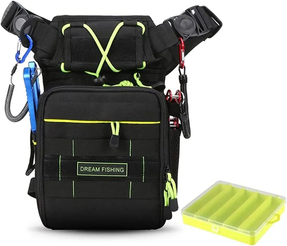 Fishing Tackle Bag Multi-Function Fishing Gear Storage Bag Fishing Belt Bag with Fishing Tackle Box Multi-Pocket Shoulder Strap Messenger Bag
